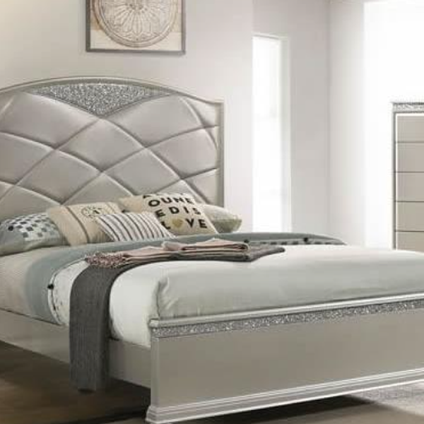 Queen Upholstered Panel Bed in Champagne (Queen)B4780-Q
